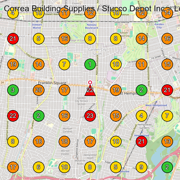 Correa Building Supplies / Stucco Depot Inc Stucco Contractor GeoGrid ranking map for West Hempstead NY